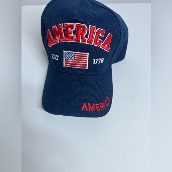 America Est. 1776 W Flag Blue Baseball Cap/Hat W/ America on side and Back OS - Picture 3 of 6